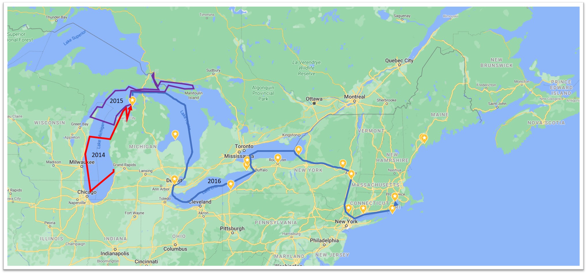 Northern Exposure 2014, 2015, and 2016 itineraries